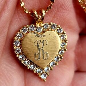 Gold Heart K Initial Vintage Necklace